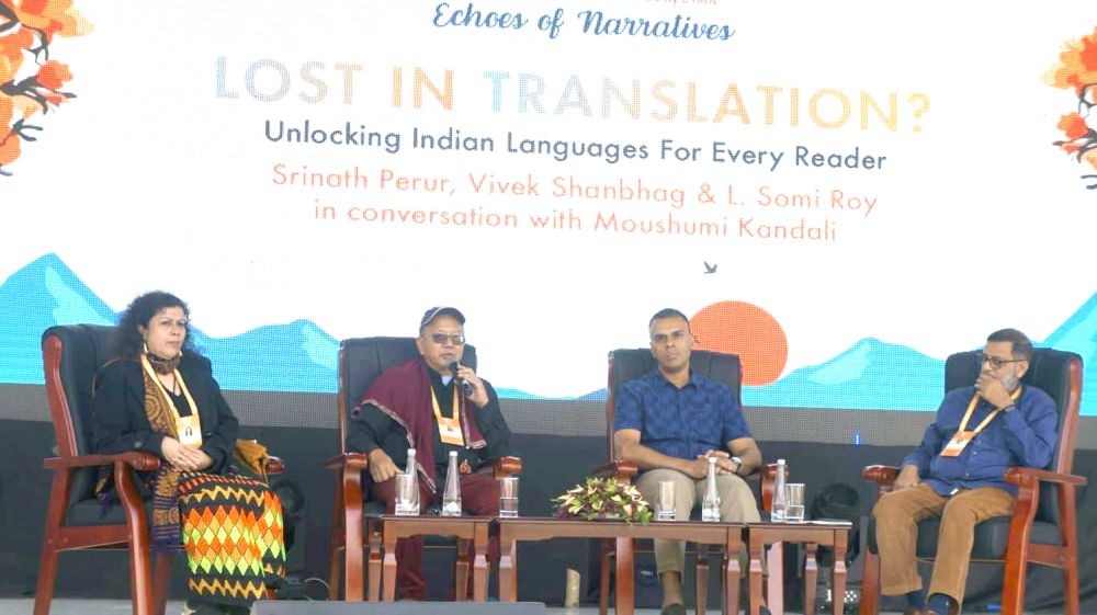 Dr Moushumi Kandali in conversation with L Somi Roy, Srinath Perur and Vivek Shanbhag during the final day of 'The White Owl Literature Festival & Book Fair at the Plaza, Zone Niathu by the Park on February 10. (Morung Photo)
